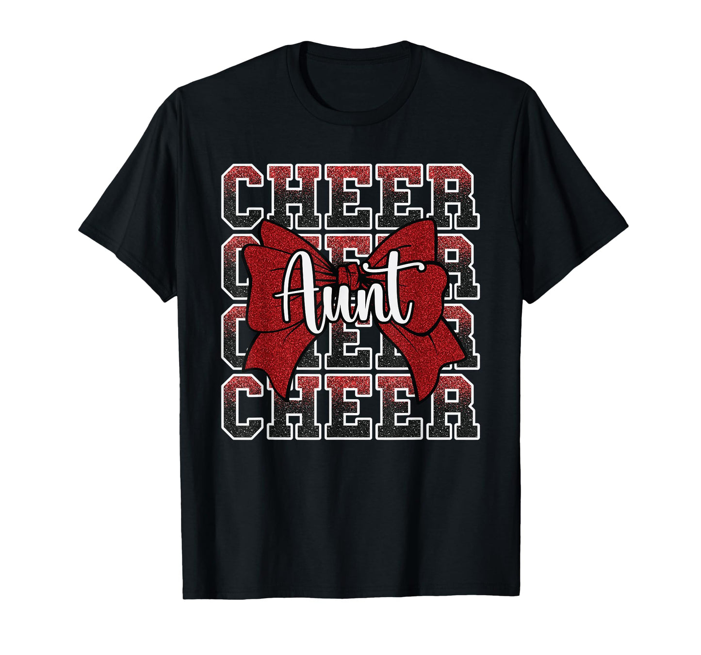Cheer Aunt Auntie Bow Sport Cheerleader Cheerleading Red T-Shirt