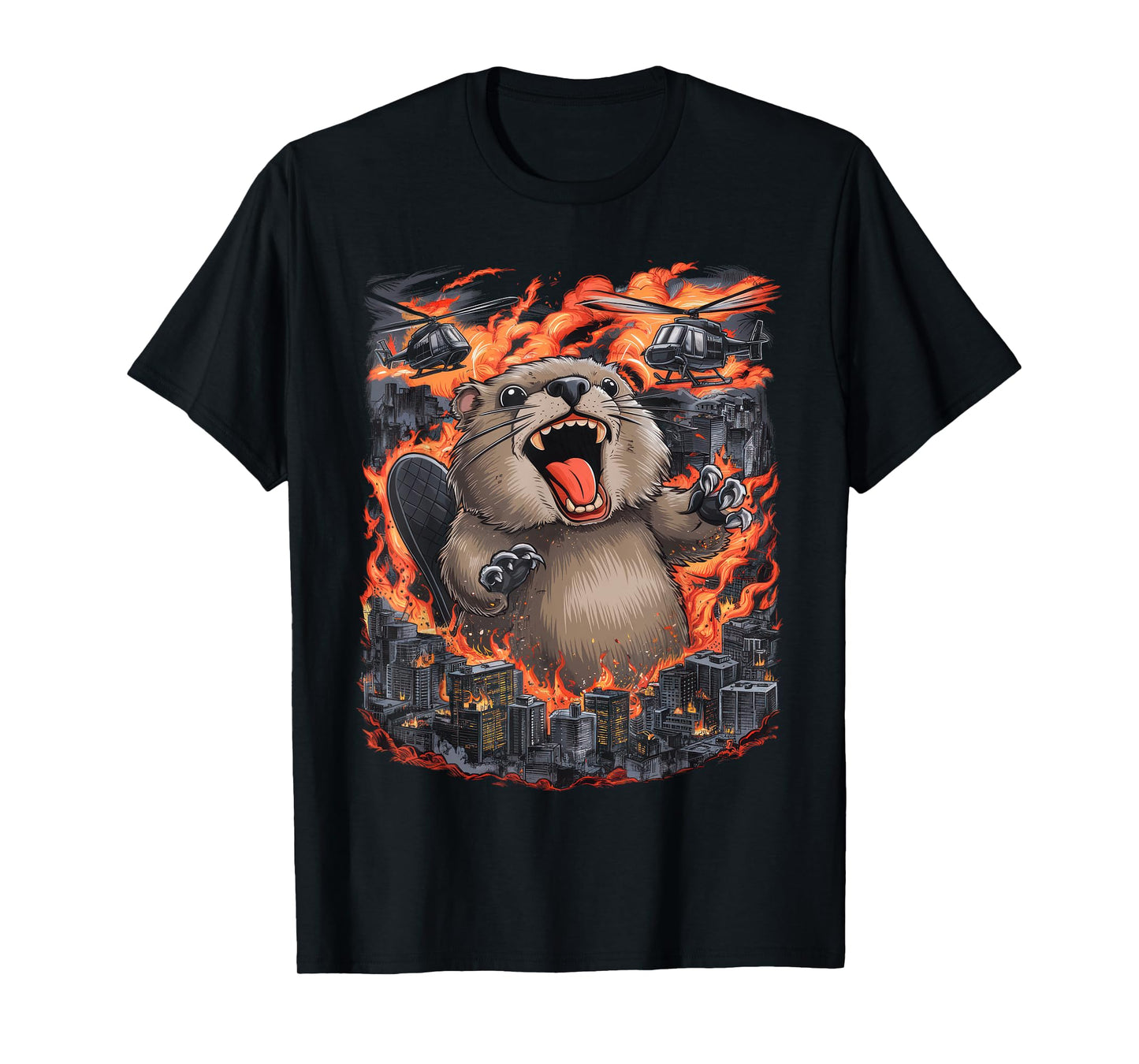 Chubby Giant Beaver Kaiju Monster City Destruction Funny T-Shirt