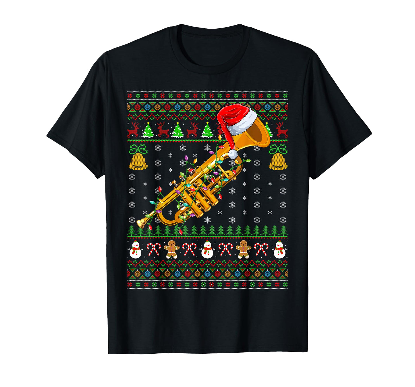 Trumpet Christmas Lights Funny Music Lover Ugly Sweater Xmas T-Shirt