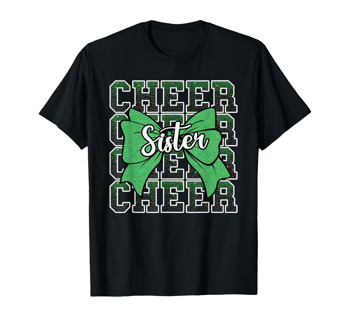 Cheer Sister Bow Sport Cheerleader Cheerleading Green T-Shirt