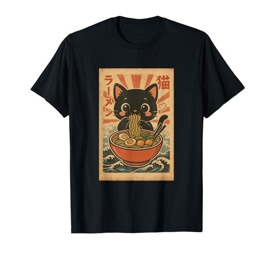 Kawaii Neko Ramen Vintage Japanese Cat T-Shirt