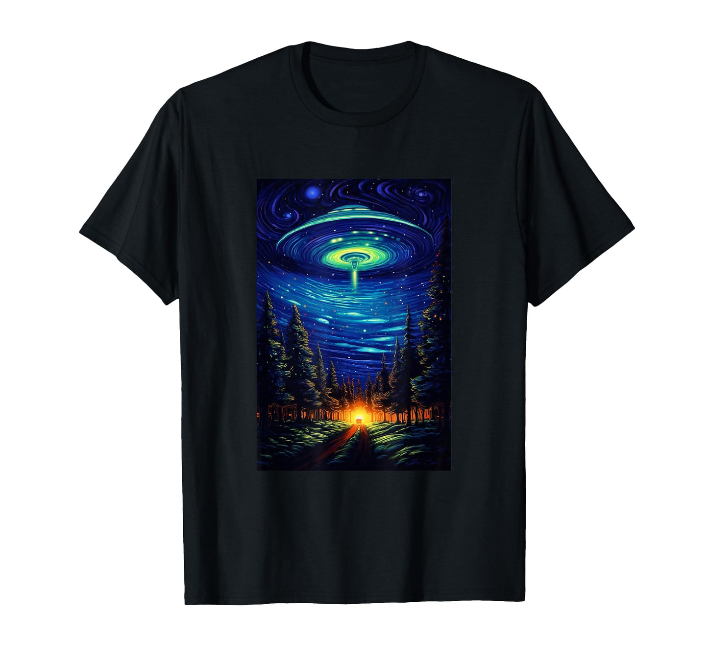 UFO Aliens Flying Saucer - Van Gogh Style - Starry Night T-Shirt