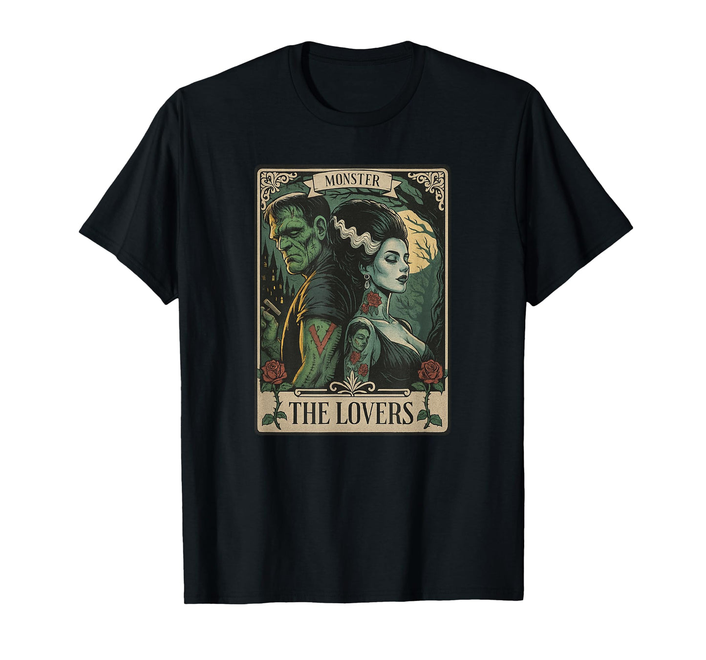 Monster Lovers Tarot Card Gothic Frankenstein Halloween T-Shirt