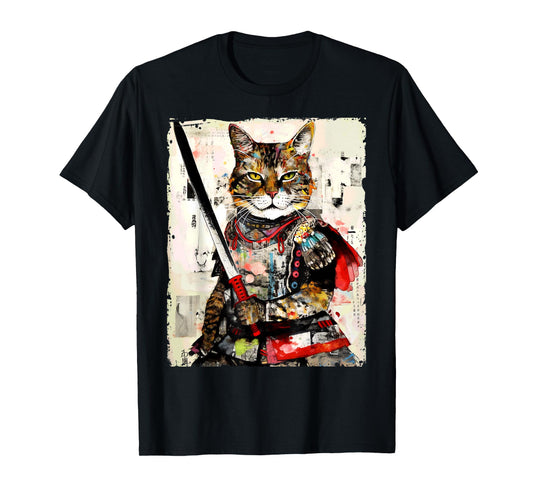 Vintage samurai cat tee Japanese ninja urban art graphic Men Women Girls Kids T-Shirt