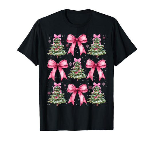 Pink Coquette Bow Xmas Holiday Christmas Tree Girl Women T-Shirt