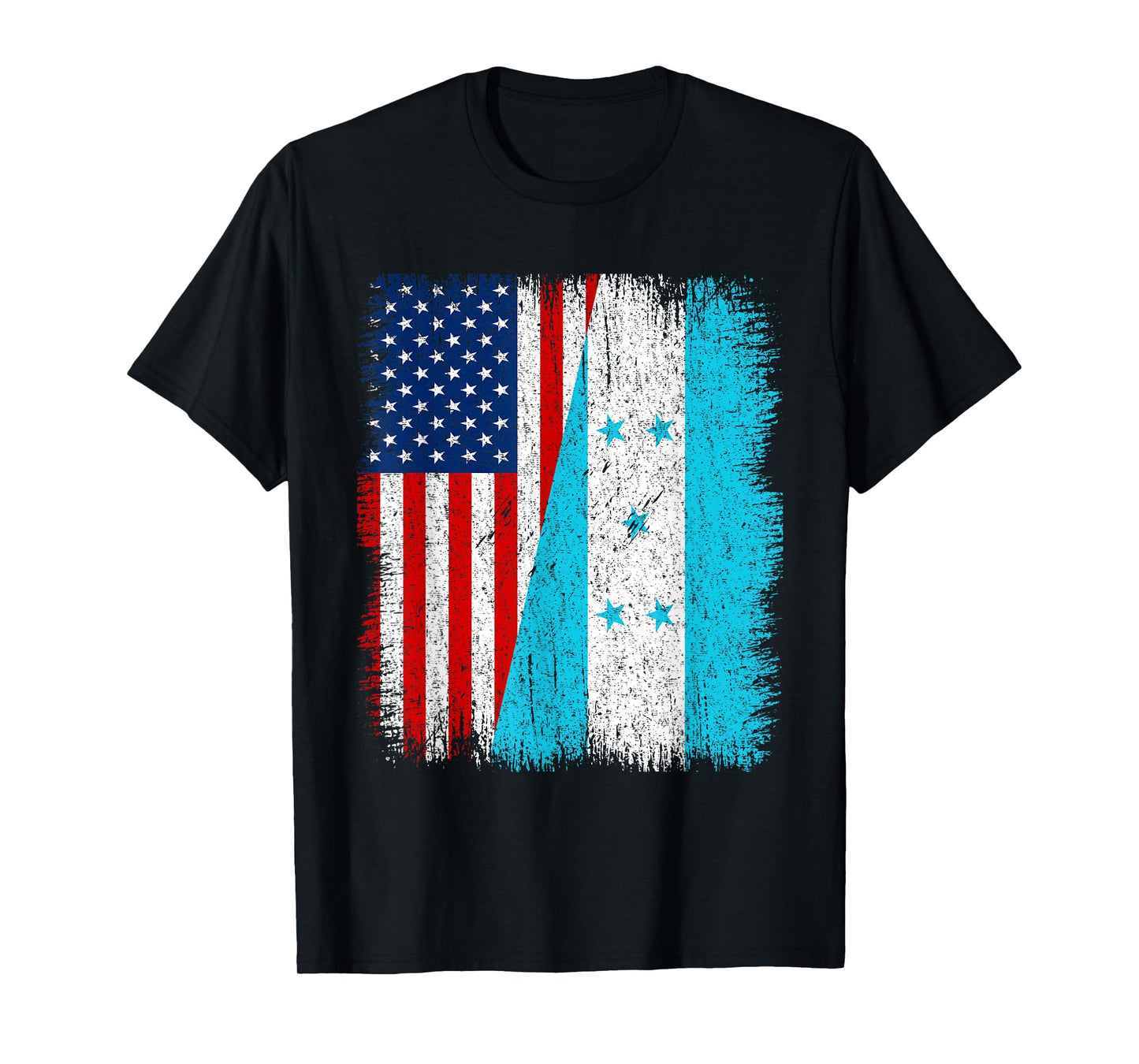 Distressed Vintage Patriotic American Flag & Honduras Flag T-Shirt