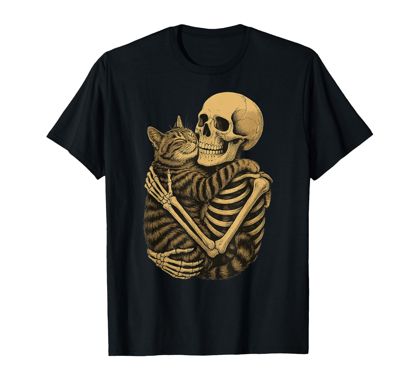 Funny Skeleton Hugging Cat Halloween Cat Lover Cat Mom Dad T-Shirt