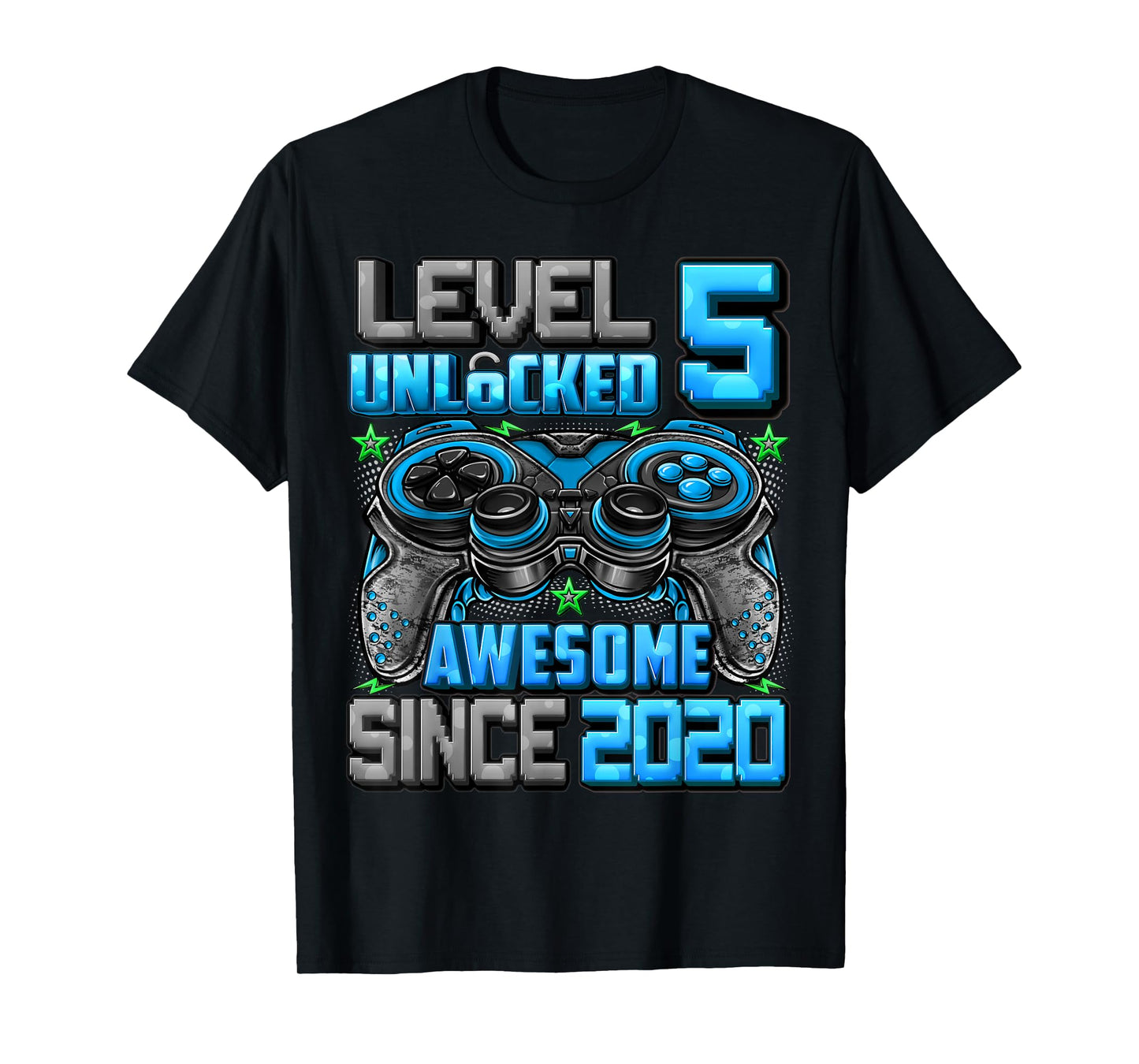 Level 5 Unlocked Awesome Since 2020 5th Birthday Gaming T-Shirt