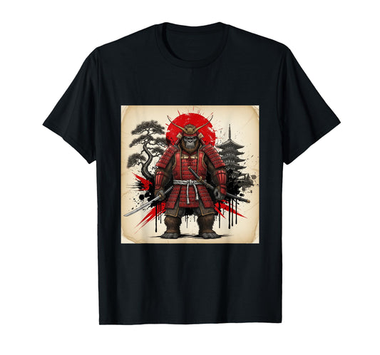Samurai Bigfoot Warrior Dark Japanese Mythology Art T-Shirt