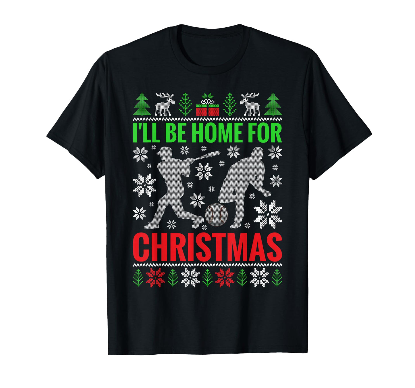 I'll Be Home for Christmas Baseball Funny Xmas T-Shirt