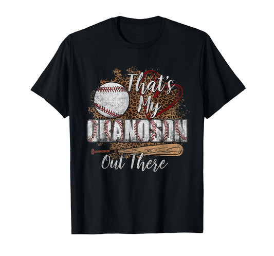 Womens That's My Grandson Out There Leopard Baseball Grandma T-Shirt