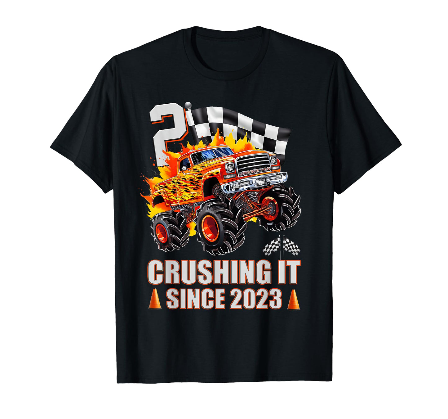 2 Crushing It Since 2023 2nd Birthday Monster Truck Kids T-Shirt