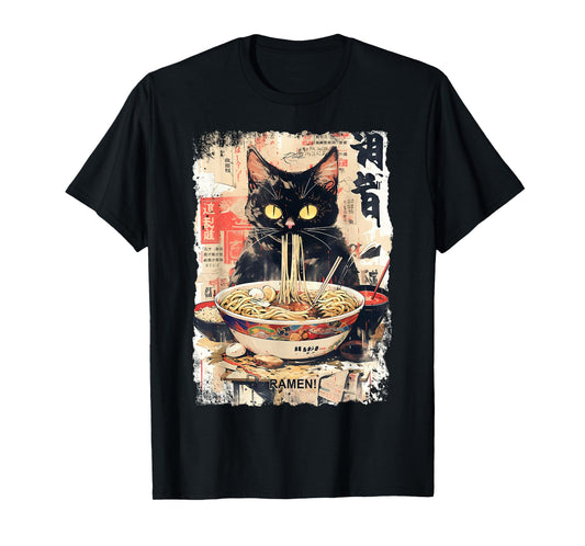 Ramen Noodles Cat Japan Y2K Kawaii Retro Cats Manga Anime T-Shirt