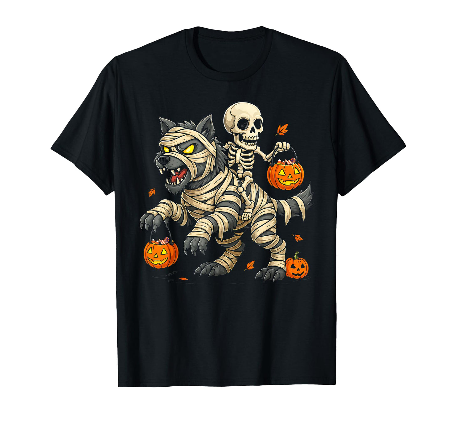 Skeleton Riding Mummy Wolf Halloween Costume Men Women Kids T-Shirt