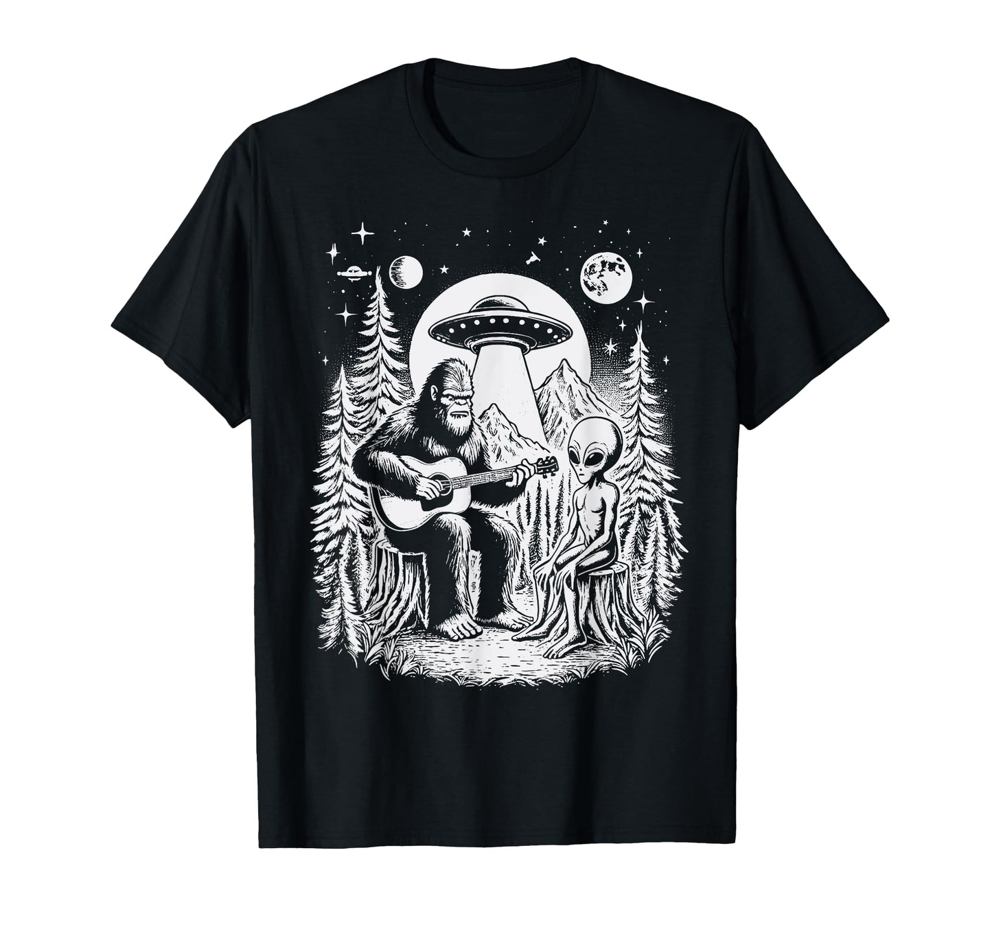 Bigfoot UFO Alien Around Campfire Nature Hiking Sasquatch T-Shirt