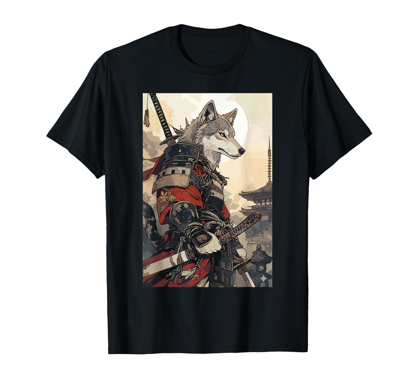 Samurai Wolf Shirts for Women Men Vintage Graphic Japanese T-Shirt
