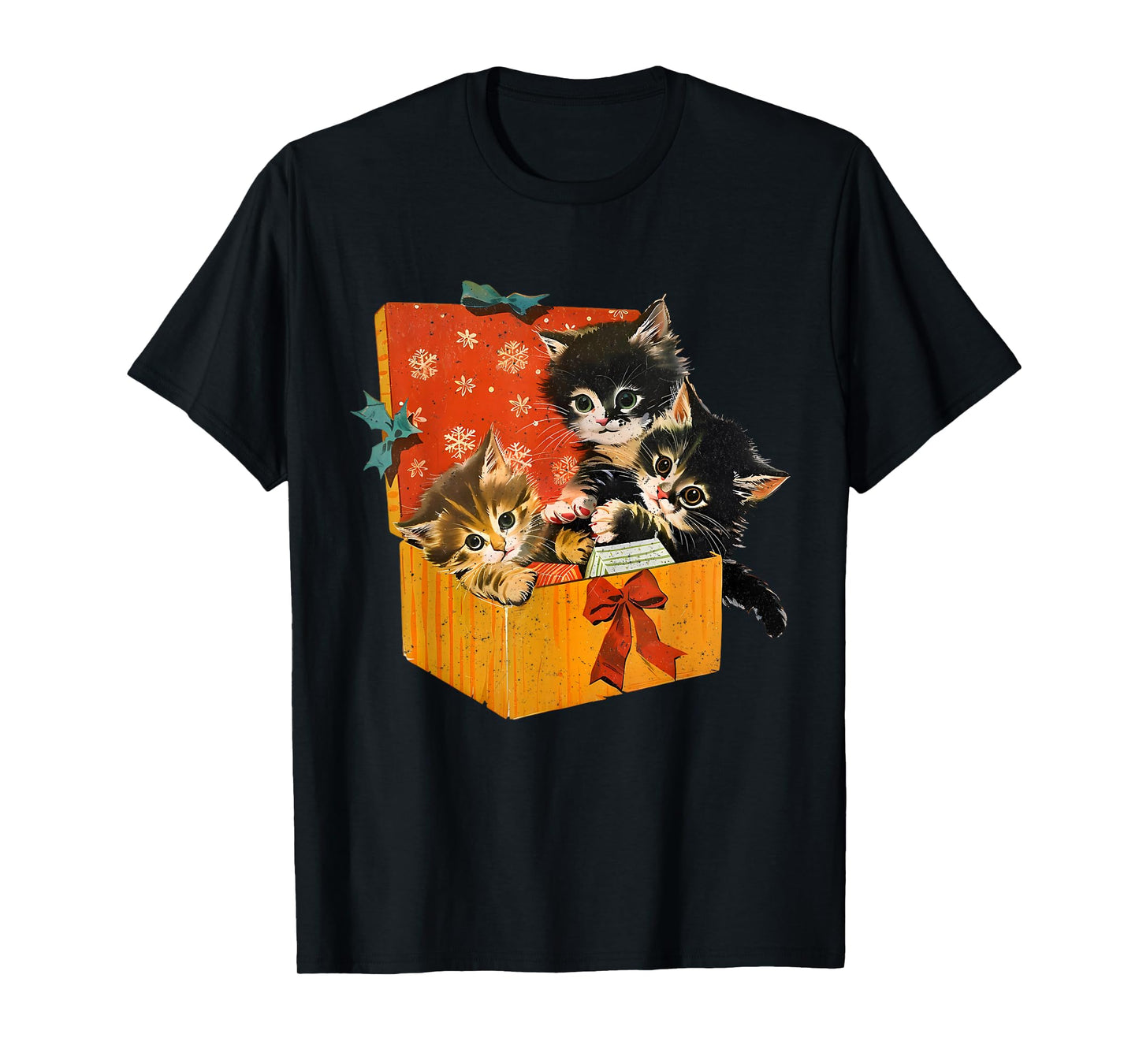 Vintage Funny Kittens Cats in Present Box Merry Christmas T-Shirt