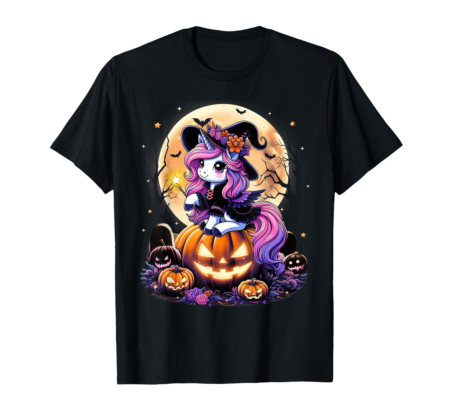 Cute Unicorn Witch Pumpkin Halloween Shirts Girls Daughter T-Shirt