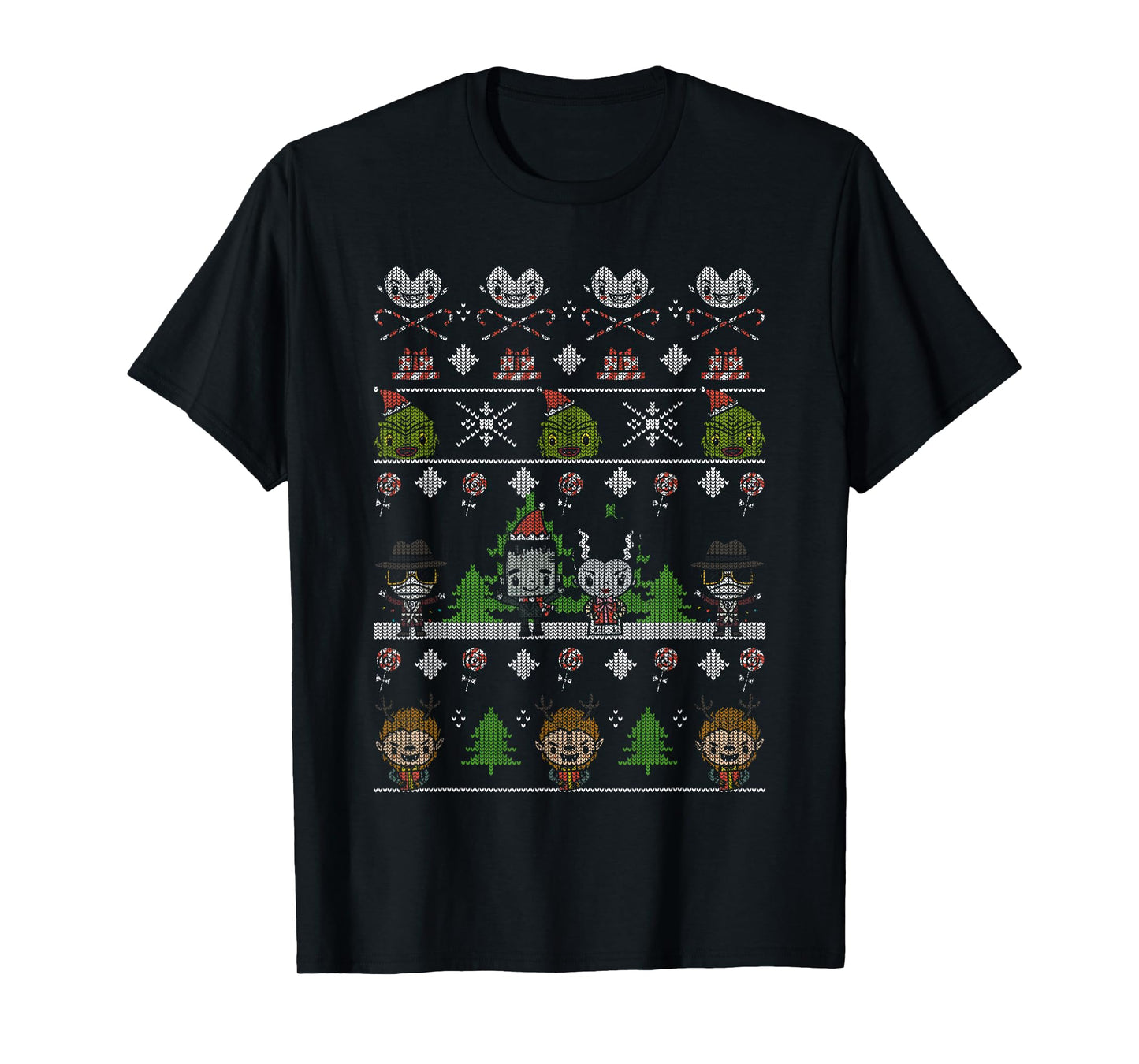 Universal Monsters Christmas Group Ugly Sweater Style T-Shirt