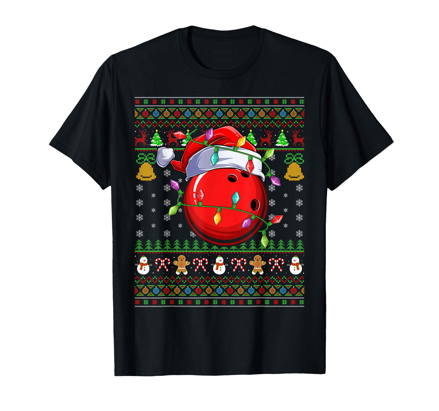 Bowling Ball Ugly Christmas Sweater Sports Player Funny Xmas T-Shirt
