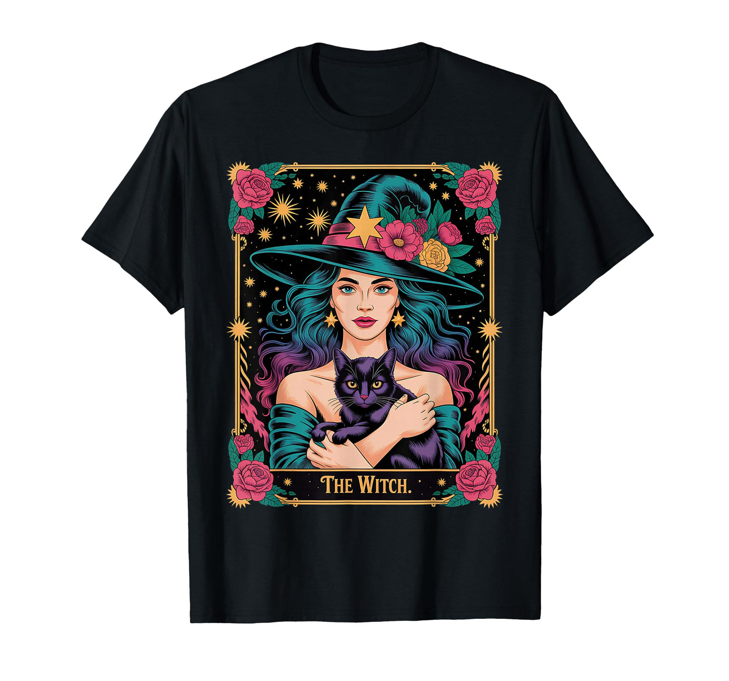 The Witch Card Halloween Gothic Witchy Vibes Black Cat T-Shirt