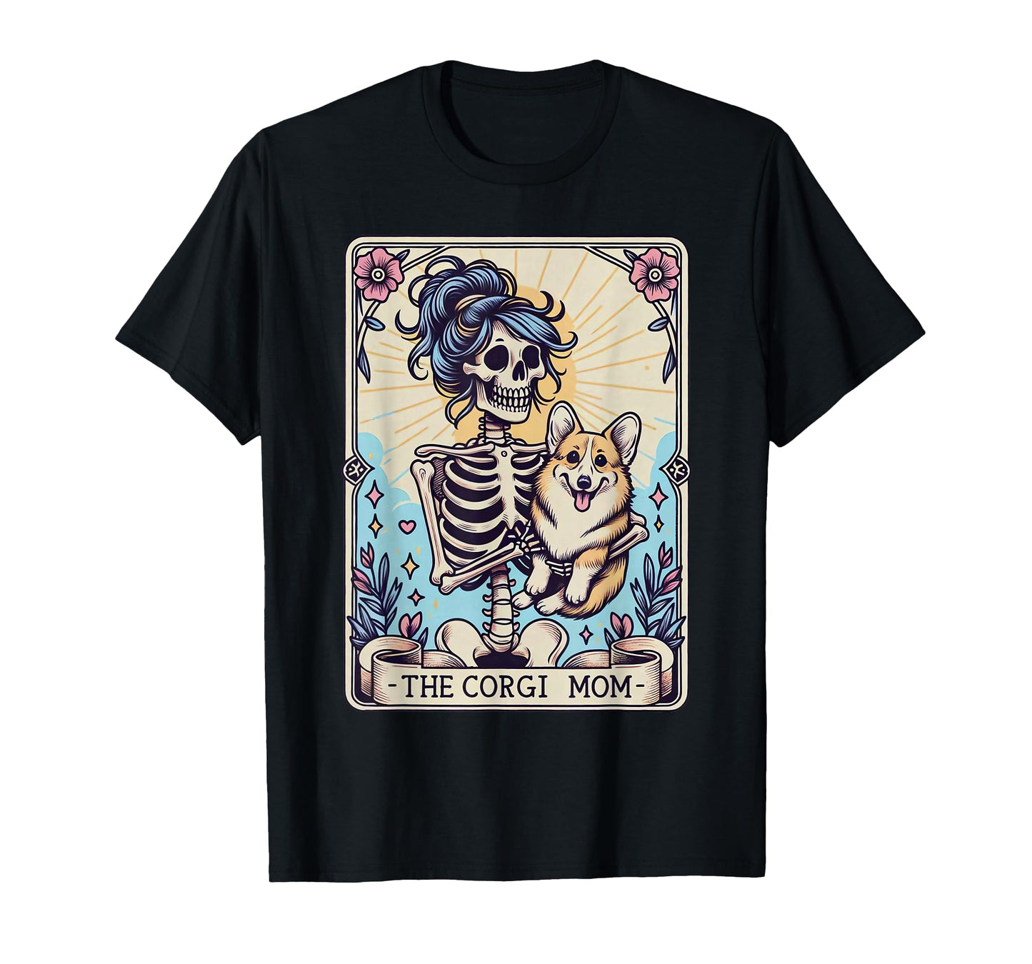 Retro Funny The Corgi Mom Tarot Card Skeleton Halloween T-Shirt