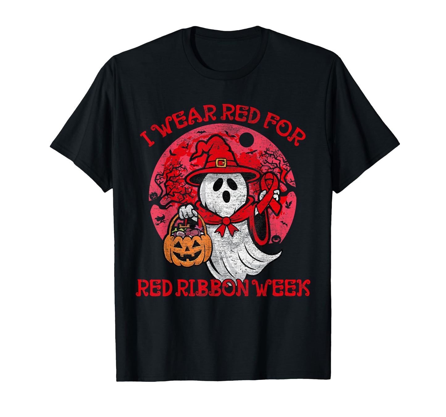 In October We Wear Red Halloween Red Ribbon Week Awareness T-Shirt