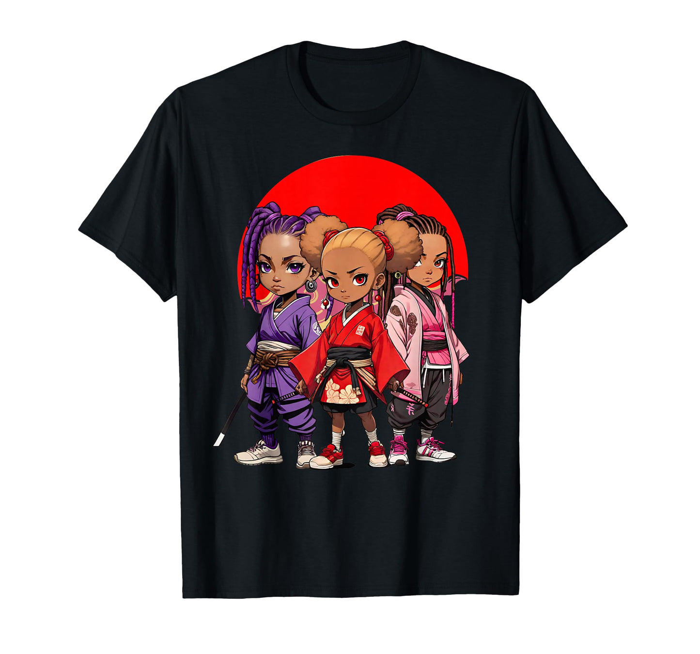 Samurai Girls Anime Afro | Japanese Retro Style Natural Hair T-Shirt