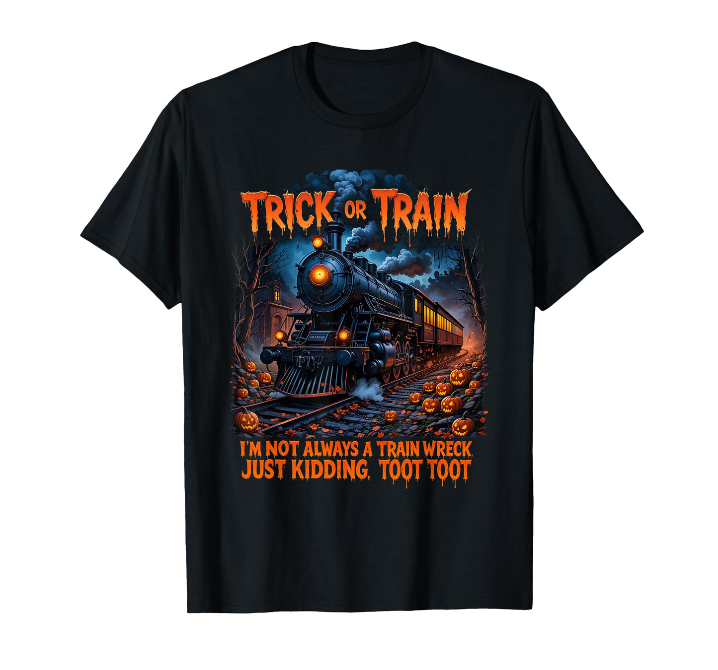 Funny Halloween Pumpkin Skeleton Ghosts Trick Or Train T-Shirt