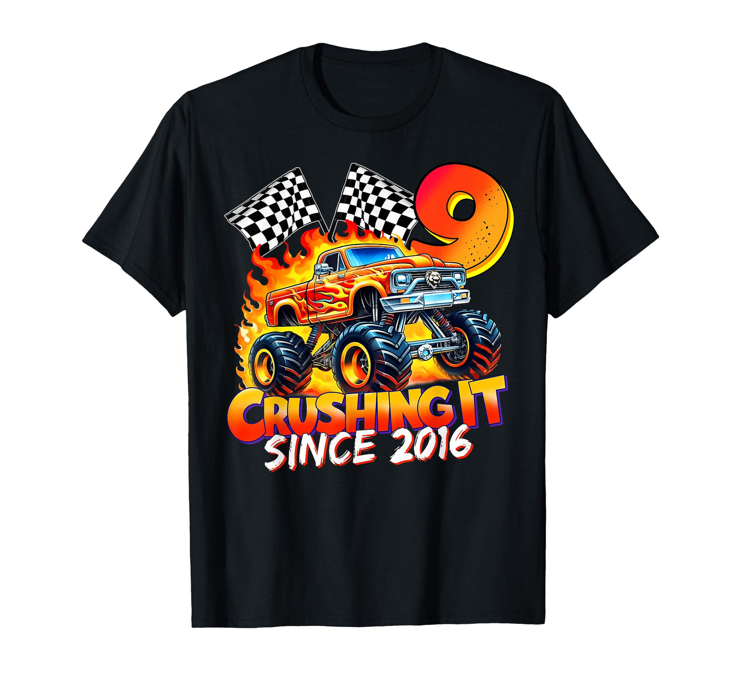 Monster Truck Birthday 9 Year Old Born 2016 9th Party Boys T-Shirt