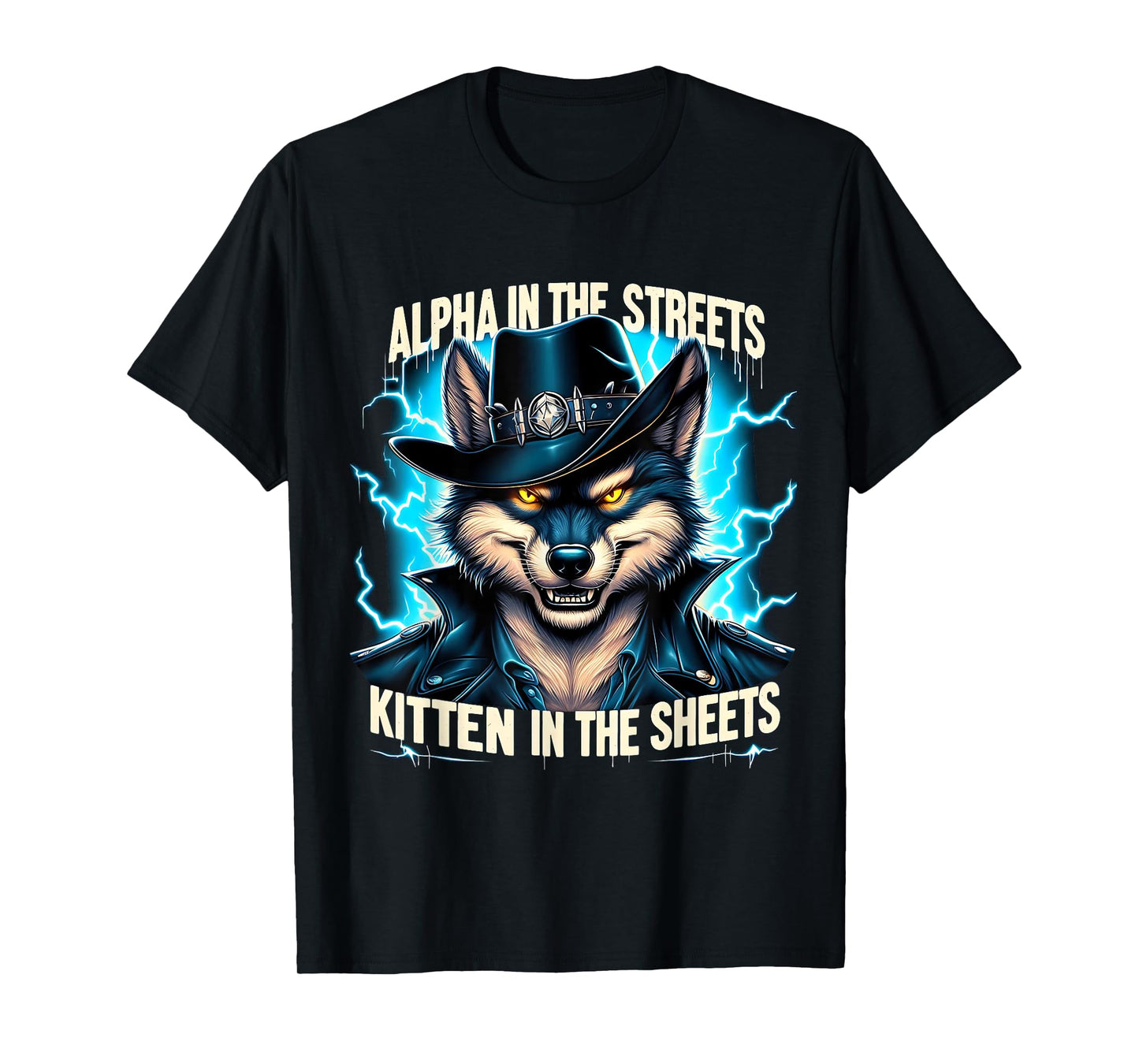 Alpha Mode Wolf Cowboy Lightning Funny Animal Tee T-Shirt