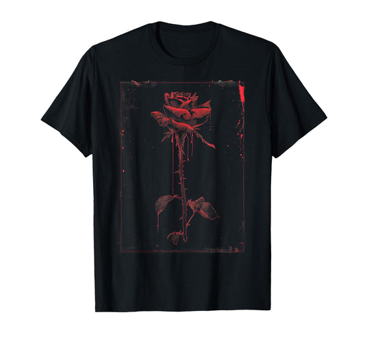 Anime Goth Withered Rose Blood Gothic Art Punk Vintage Edgy T-Shirt