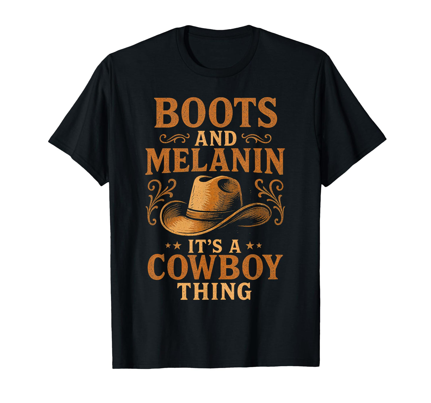 Western Country Texas Rodeo Black Cowboy Boots and Melanin T-Shirt