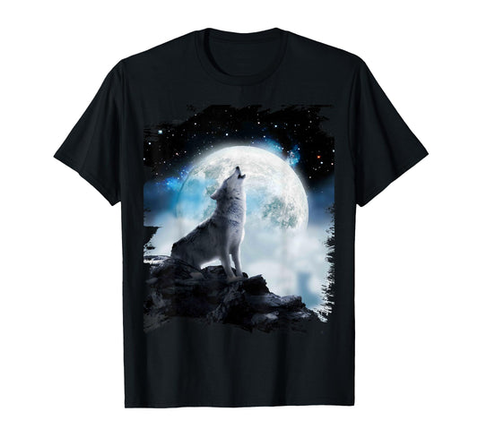 Cosmic Space Wolf Wolves Howling At Moon T-Shirt