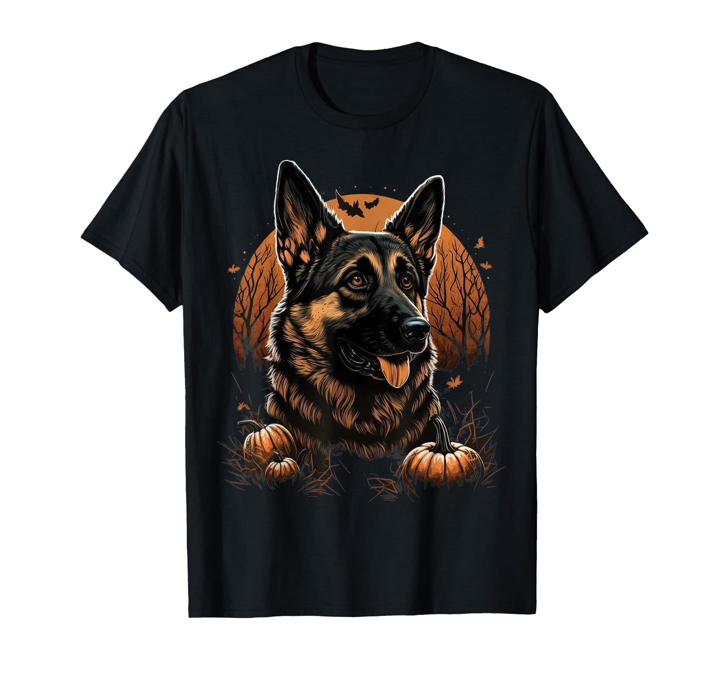 Pumpkin German Shepherd costume on German Shepherd Halloween T-Shirt