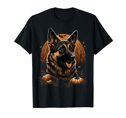 Pumpkin German Shepherd costume on German Shepherd Halloween T-Shirt
