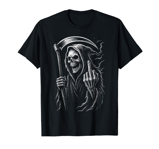 Grim Reaper Middle Finger Angel of Death Ghost Horror Dark T-Shirt