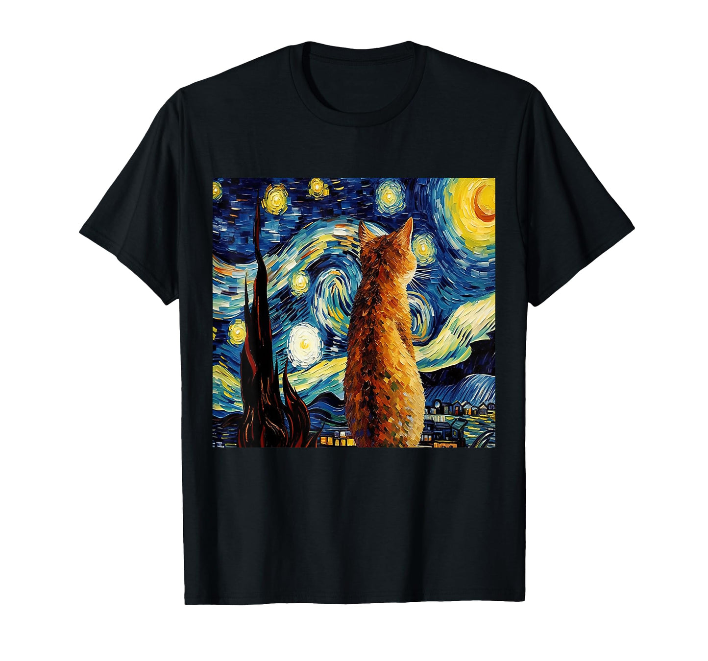 Calico Cat Starry Night Moon And Stars Art Men Women Girls Kids T-Shirt