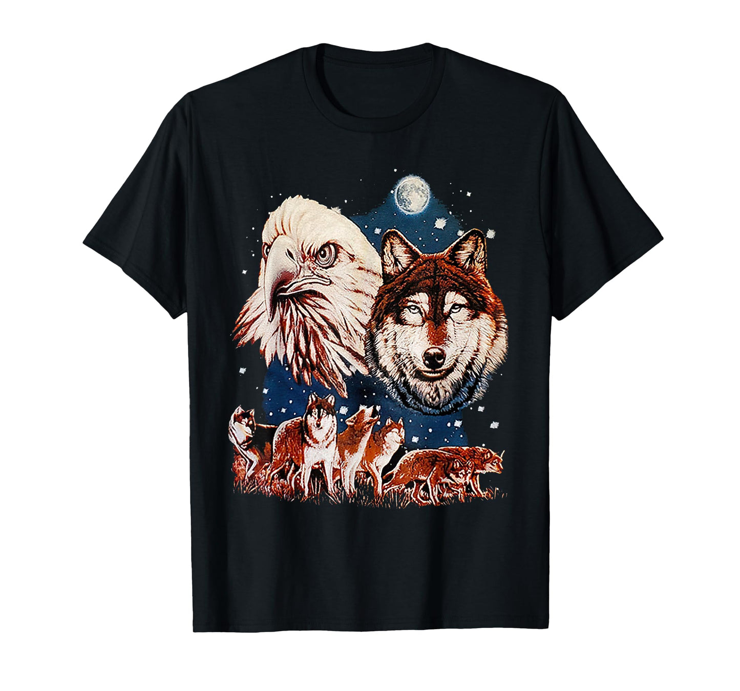 Eagle and Wolf At Moon Vintage Wolf Tee T-Shirt