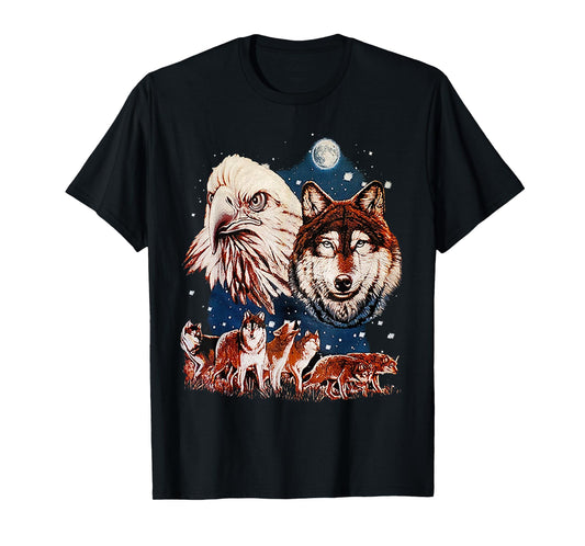 Eagle and Wolf At Moon Vintage Wolf Tee T-Shirt