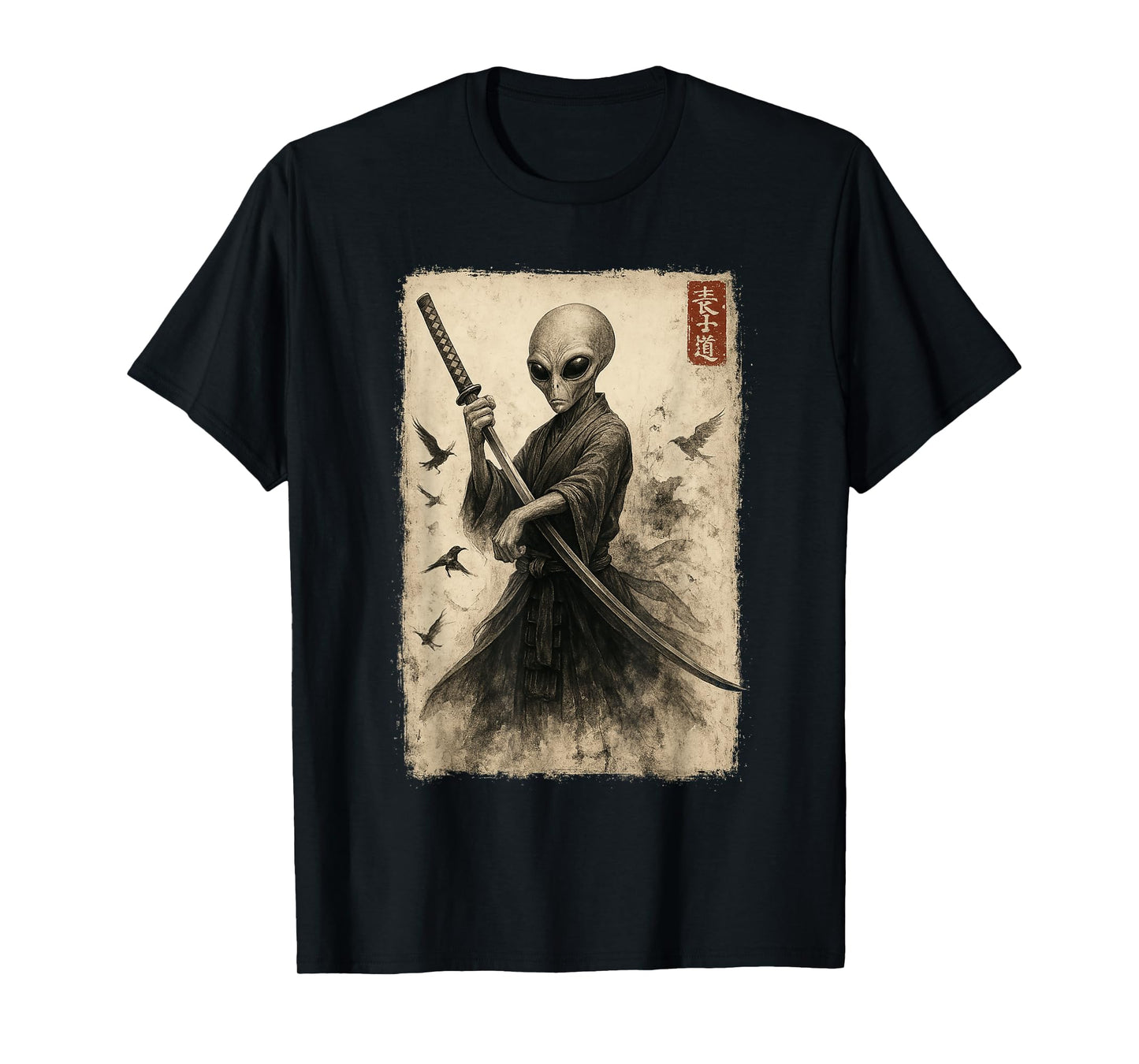 Samurai Ninja Alien Japanese Art Anime Ukiyo-e Graphic T-Shirt