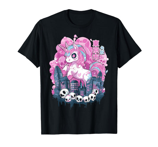 Unicorn Kaiju Monster Japanese Pink Kawaii Pastel Goth Skull T-Shirt
