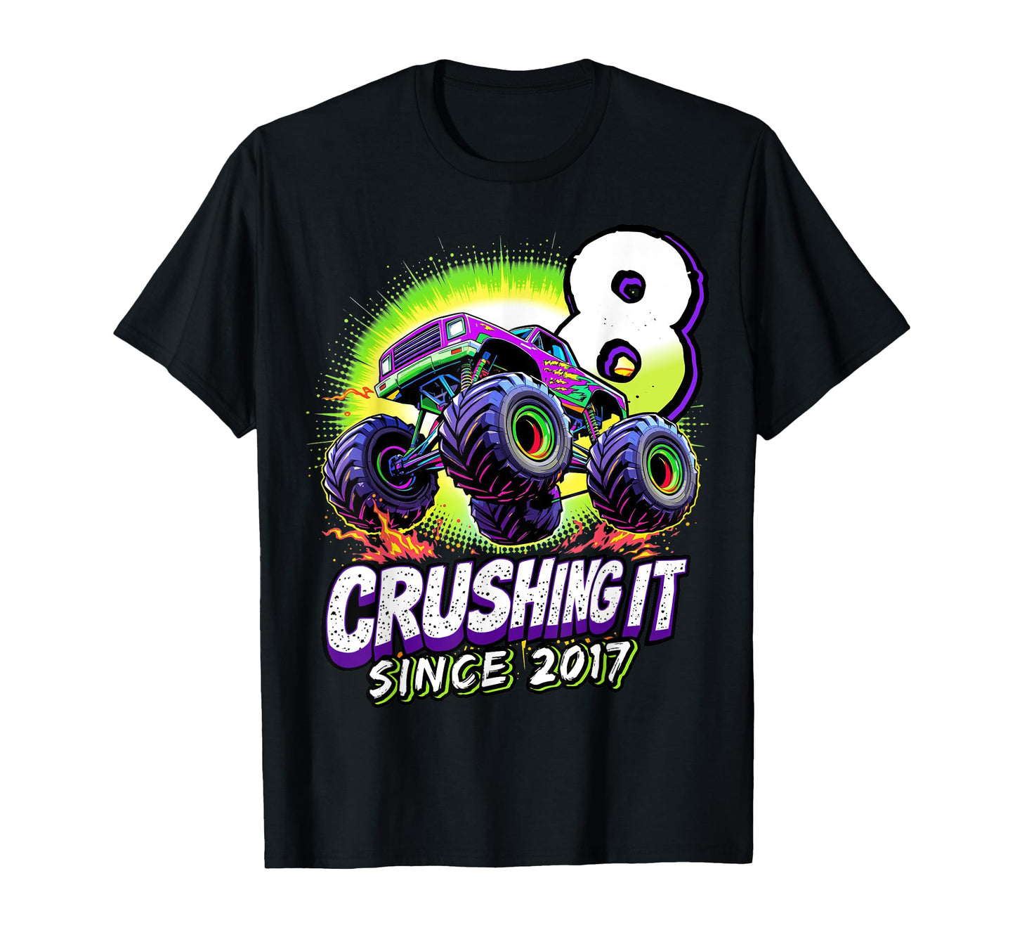Birthday Monster Truck 8 year Old Boys 8th Party Born 2017 T-Shirt
