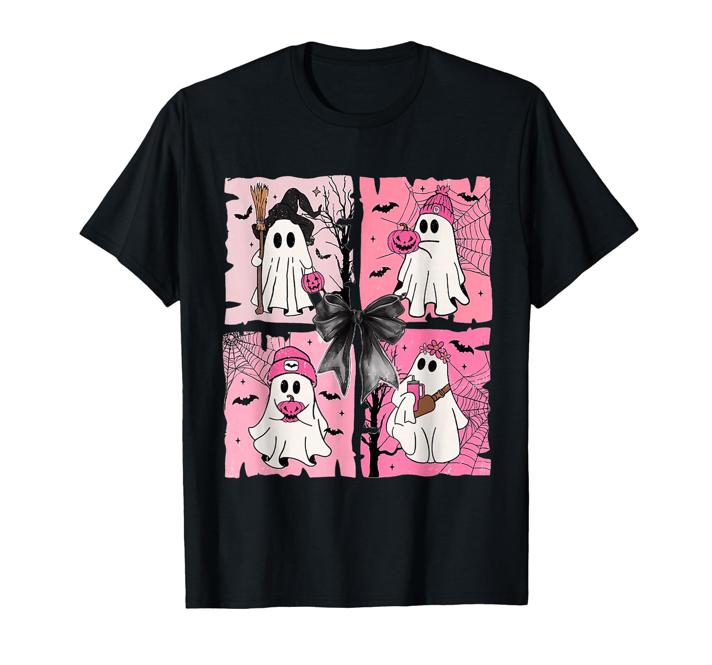 Girly Coquette Bow Ghost Spooky Season Halloween T-Shirt
