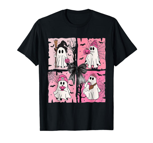 Girly Coquette Bow Ghost Spooky Season Halloween T-Shirt