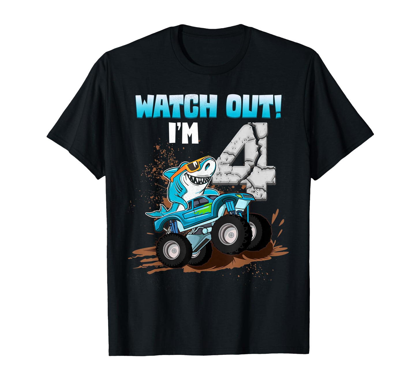 4 Years Old 4th Birthday Shark Boy Girl Monster Truck Gamer T-Shirt