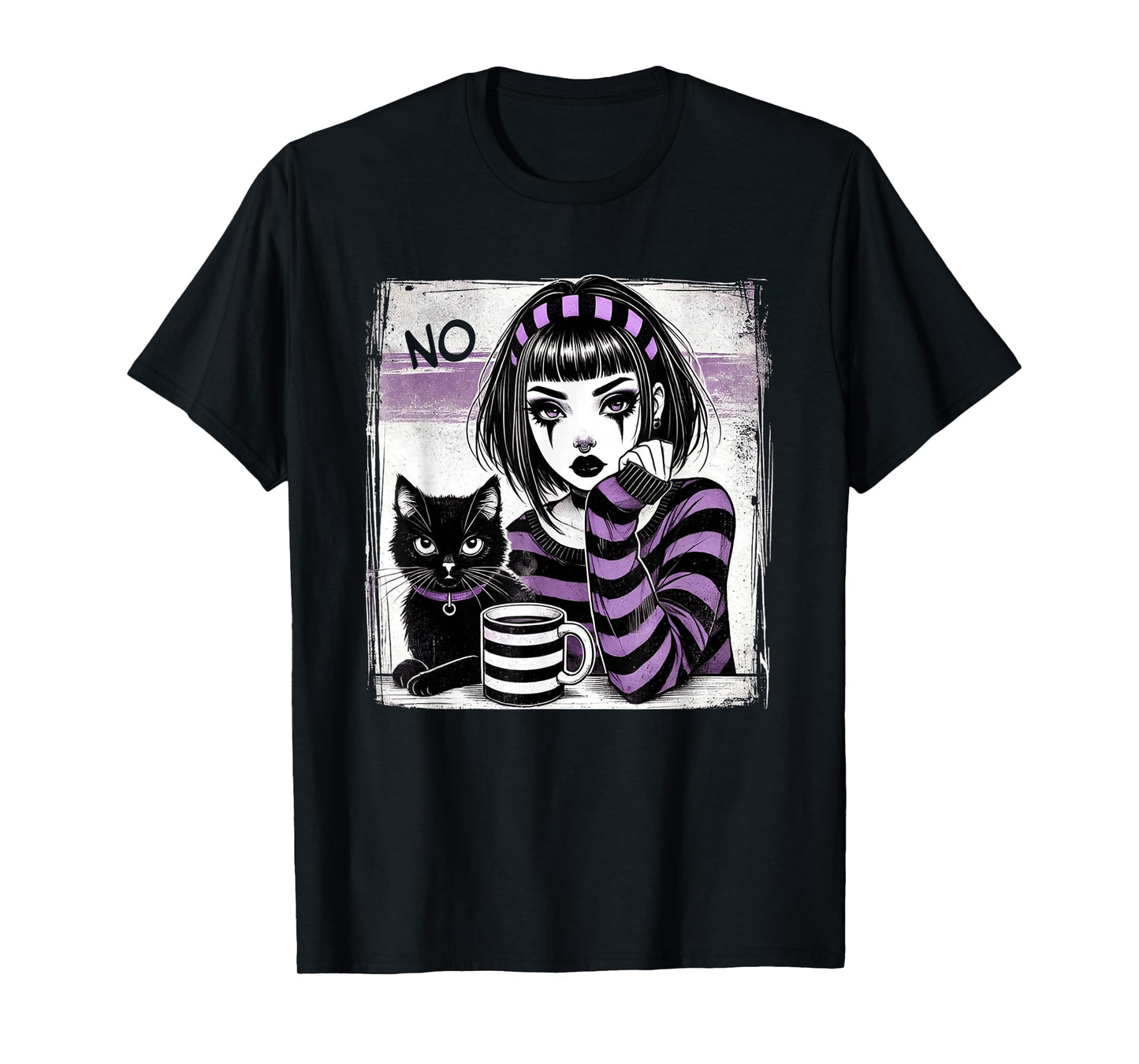 Punk Goth Girl with Coffee Punk Cat Girls T-Shirt