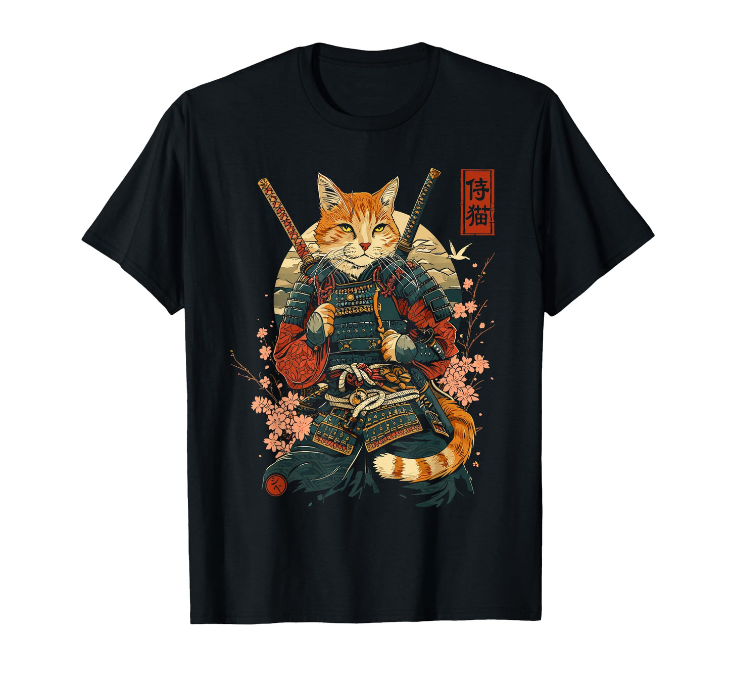 Samurai Cat, Japanese Cat Art Aesthetic, Cat Lover T-Shirt for Men Women