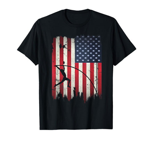 Pole Vault USA American Flag 4th of July Jump Sports Gift T-Shirt