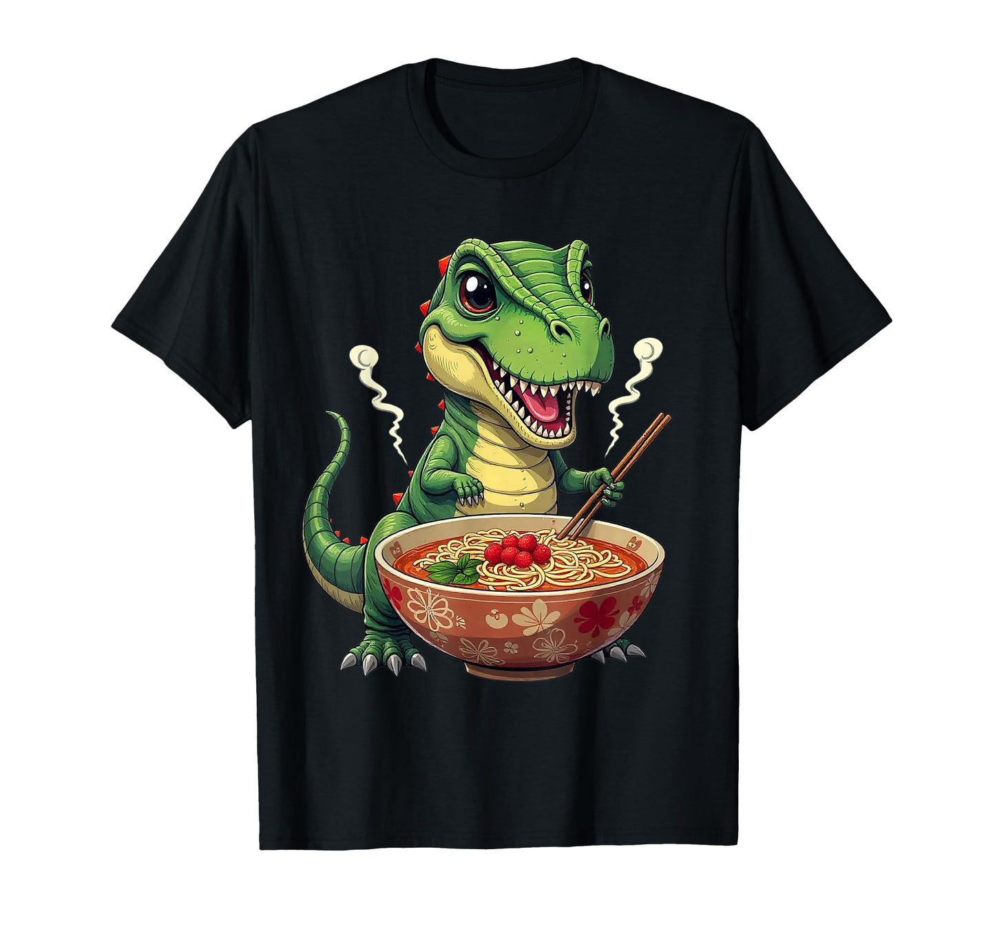 Dinosaur Eating Ramen Noodles – Cute T-Rex Foodie Anime Art T-Shirt
